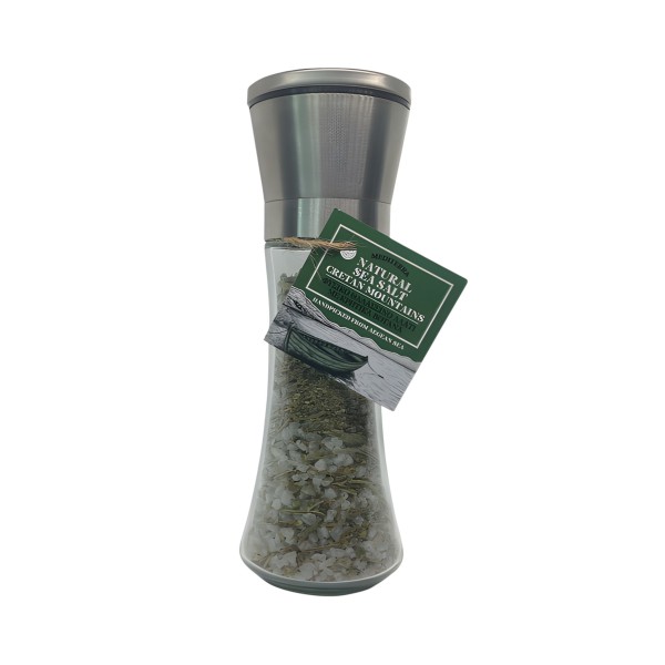 Φυσικό Θαλασσινό Αλάτι με Κρητικά Βότανα – Μύλος Inox 