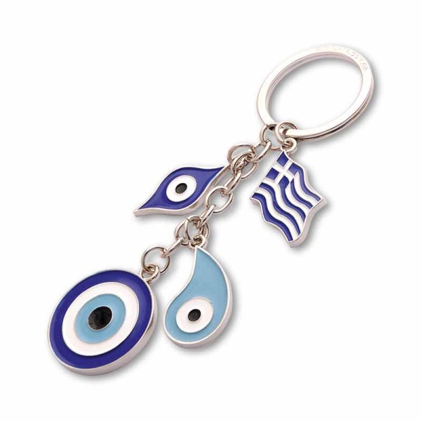 Μεταλλικό Μπρελόκ Μάτια & Ελληνική Σημαία