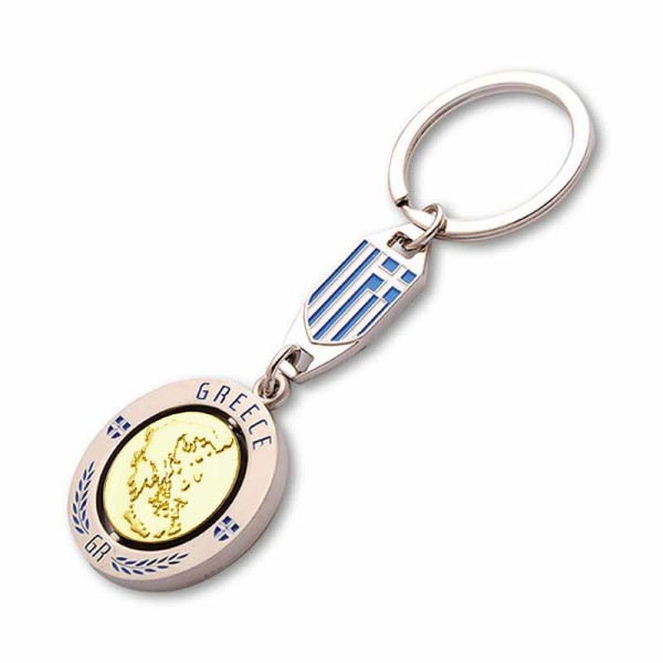 Μεταλλικό Μπρελόκ Χρυσός Χάρτης Ελλάδας & Ελληνική Σημαία